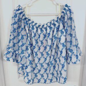 Lilly Pulitzer Alva Top Baha Blue Paisley Embroidered Sequin NWT